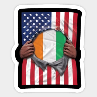 Ivory Coast Flag American Flag Ripped - Gift for Ivorian From Ivory Coast Sticker